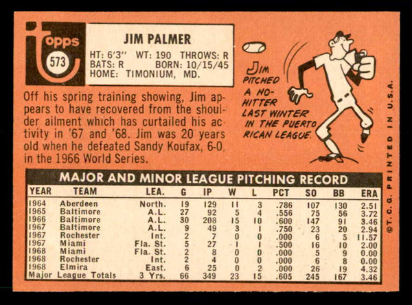 1969 Topps Baseball #573 Jim Palmer Orioles EX-MT 539865