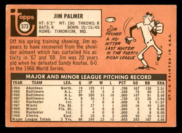 1969 Topps Baseball #573 Jim Palmer Orioles VG-EX 539868