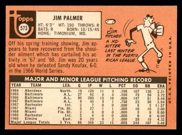 1969 Topps Baseball #573 Jim Palmer Orioles EX-MT 539869