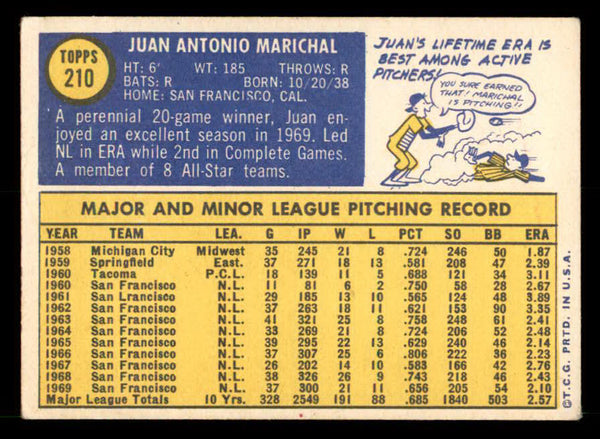 1970 Topps Baseball #210 Juan Marichal Giants VG-EX 539945