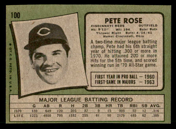 1971 Topps Baseball #100 Pete Rose Reds EX-MT 539993