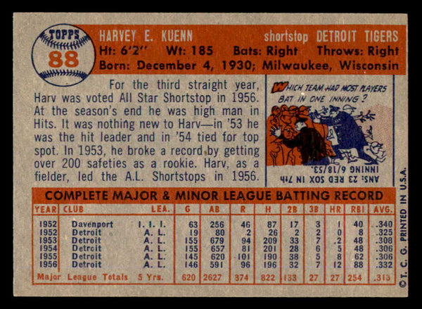 1957 Topps Baseball #088 Harvey Kuenn Tigers EX-MT 540026