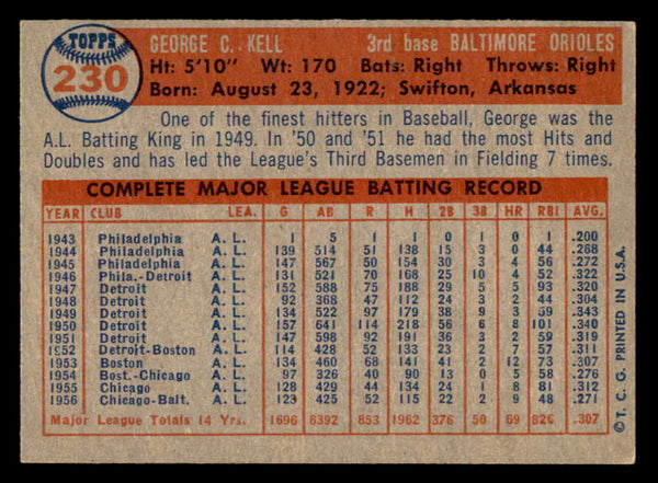 1957 Topps Baseball #230 George Kell Orioles EX-MT 540037