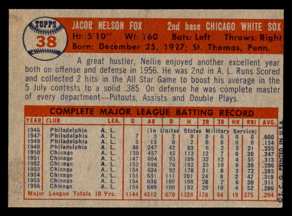 1957 Topps Baseball #038 Nellie Fox White Sox NR-MT 540070
