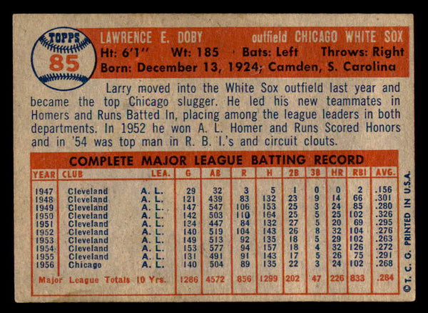 1957 Topps Baseball #085 Larry Doby White Sox EX-MT 540073