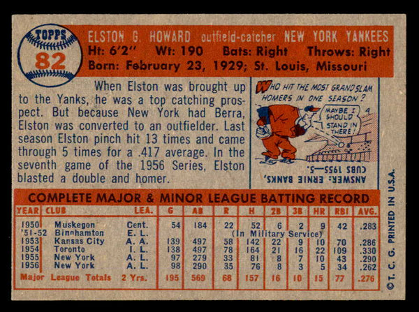 1957 Topps Baseball #082 Elston Howard Yankees EX-MT 540078