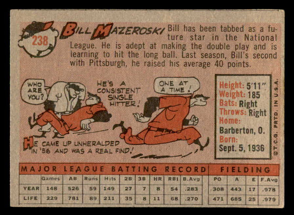 1958 Topps Baseball #238 Bill Mazeroski Pirates FR-GD 540139