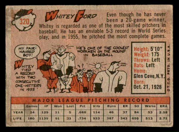 1958 Topps Baseball #320 Whitey Ford Yankees VG 540149