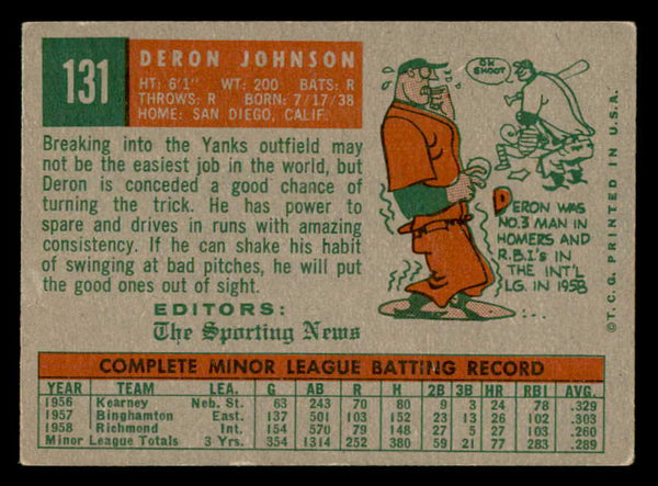 1959 Topps Baseball #131 Deron Johnson Yankees EX 540165