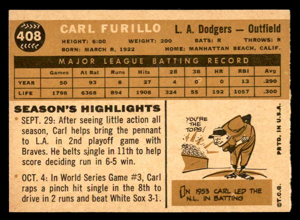 1960 Topps Baseball #408 Carl Furillo Dodgers EX-MT 540263