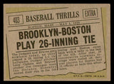 1961 Topps Baseball #403 Brooklyn Boston EX 540308