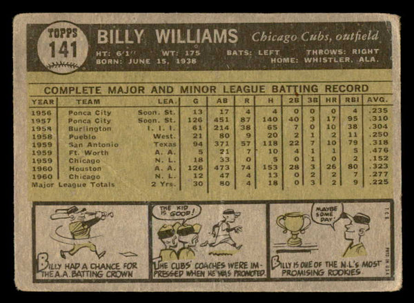 1961 Topps Baseball #141 Billy Williams Cubs FR-GD 540327