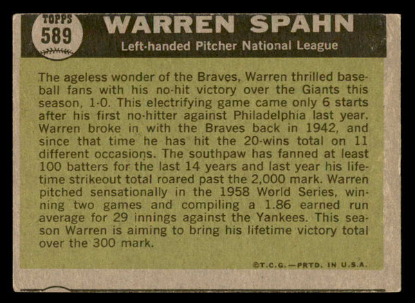 1961 Topps Baseball #589 Warren Spahn A.S. Braves VG-EX 540337