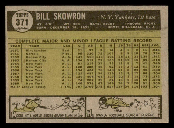 1961 Topps Baseball #371 Bill Skowron Yankees NR-MT 540339