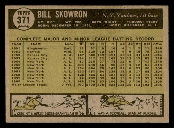 1961 Topps Baseball #371 Bill Skowron Yankees EX-MT 540342