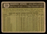 1961 Topps Baseball #200 Warren Spahn Braves FR-GD 540347