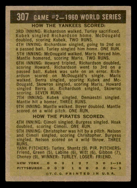 1961 Topps Baseball #307 World Series Game 2 Mickey Mantle GD-VG 540355