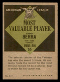 1961 Topps Baseball #472 Yogi Berra MVP Yankees VG-EX 540428