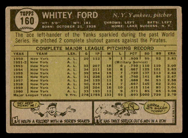 1961 Topps Baseball #160 Whitey Ford Yankees VG-EX 540433