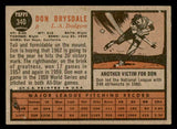1962 Topps Baseball #340 Don Drysdale Dodgers VG 540480