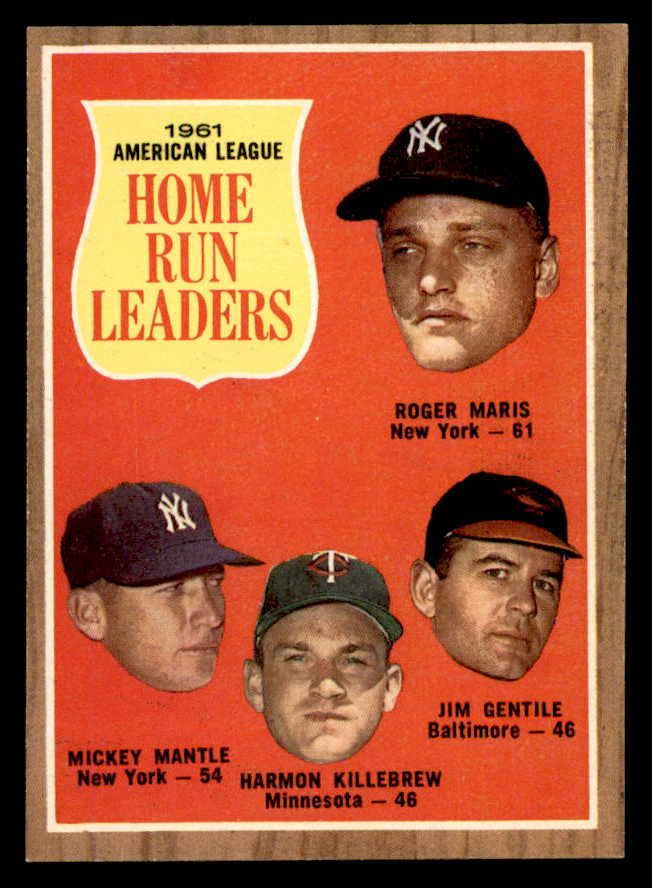1962 Topps Baseball #053 A.L. Home Run Leaders Mickey Mantle VG trimmed 540502