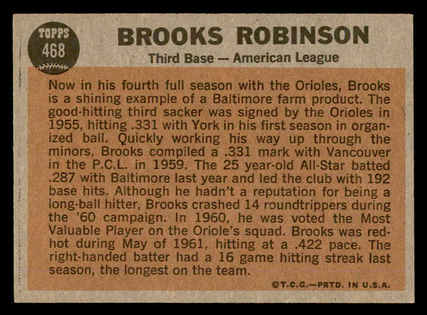 1962 Topps Baseball #468 Brooks Robinson A.S. Orioles VG-EX 540526