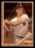 1962 Topps Baseball #001 Roger Maris Yankees GD-VG 540527