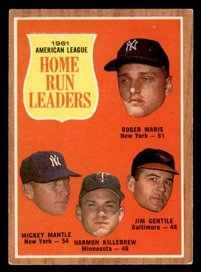 1962 Topps Baseball #053 A.L. Home Run Leaders Mickey Mantle EX+/EX-MT 540538