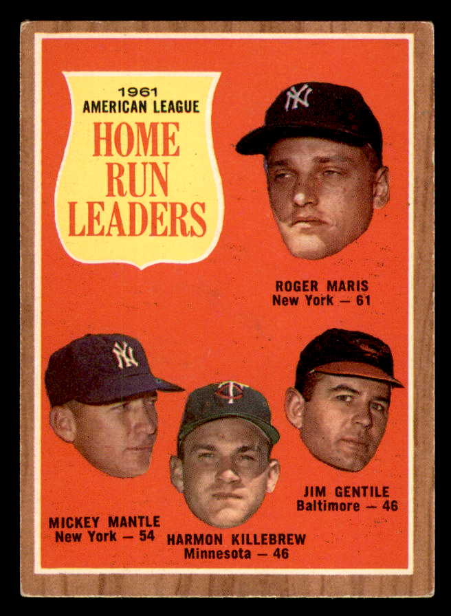 1962 Topps Baseball #053 A.L. Home Run Leaders Mickey Mantle EX+/EX-MT 540539