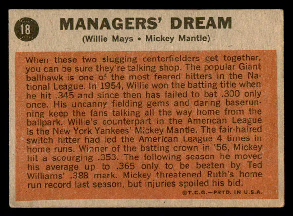 1962 Topps Baseball #018 Mickey Mantle Willie Mays VG-EX 540540
