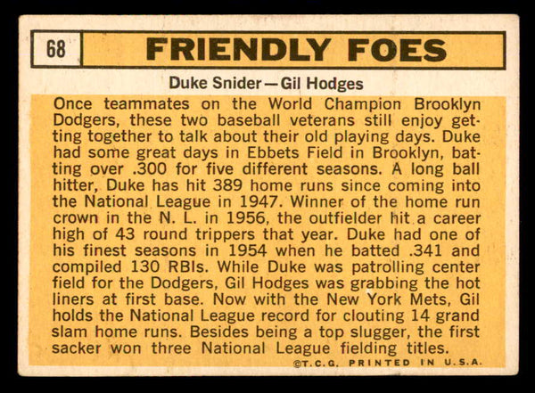 1963 Topps Baseball #068 Duke Snider Gil Hodges VG-EX 540579