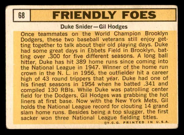 1963 Topps Baseball #068 Duke Snider Gil Hodges VG 540582