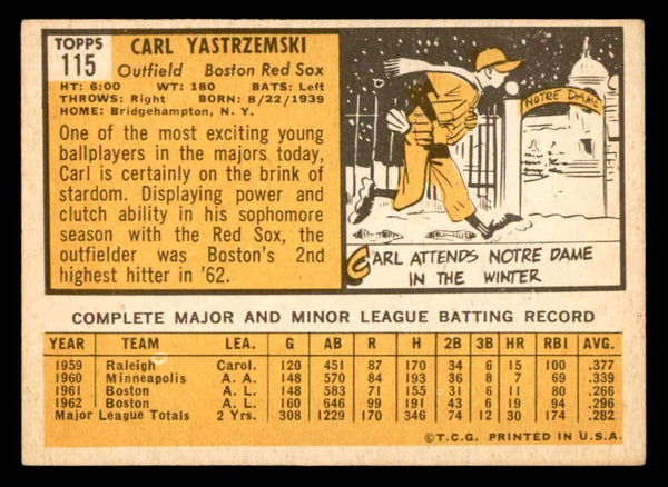 1963 Topps Baseball #115 Carl Yastrzemski Red Sox EX+/EX-MT 540592