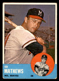1963 Topps Baseball #275 Eddie Mathews Braves VG 540655