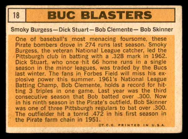 1963 Topps Baseball #018 Roberto Clemente Smoky Burgess VG-EX 540663