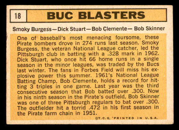 1963 Topps Baseball #018 Roberto Clemente Smoky Burgess VG-EX 540664