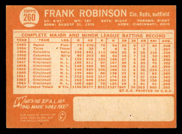 1964 Topps Baseball #260 Frank Robinson Reds VG-EX 540688
