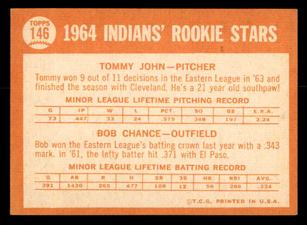 1964 Topps Baseball #146 Tommy John Indians EX 540715
