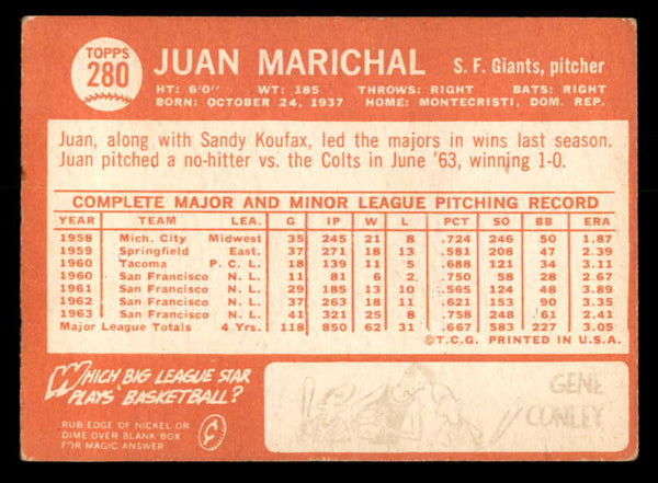 1964 Topps Baseball #280 Juan Marichal Giants VG-EX 540733