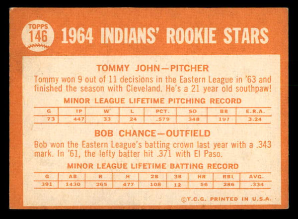 1964 Topps Baseball #146 Tommy John Indians EX+/EX-MT 540745