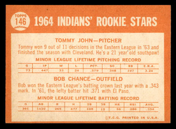 1964 Topps Baseball #146 Tommy John Indians NR-MT 540747