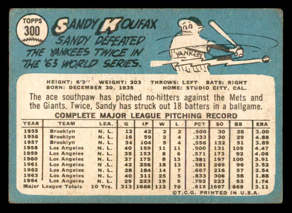 1965 Topps Baseball #300 Sandy Koufax Dodgers VG 540779