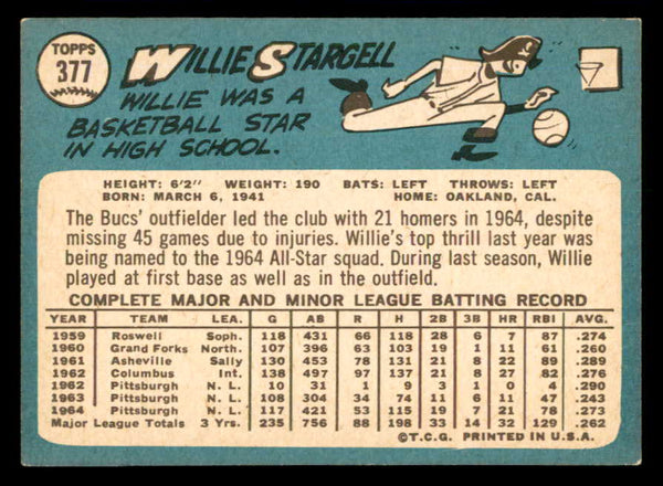 1965 Topps Baseball #377 Willie Stargell Pirates EX 540788