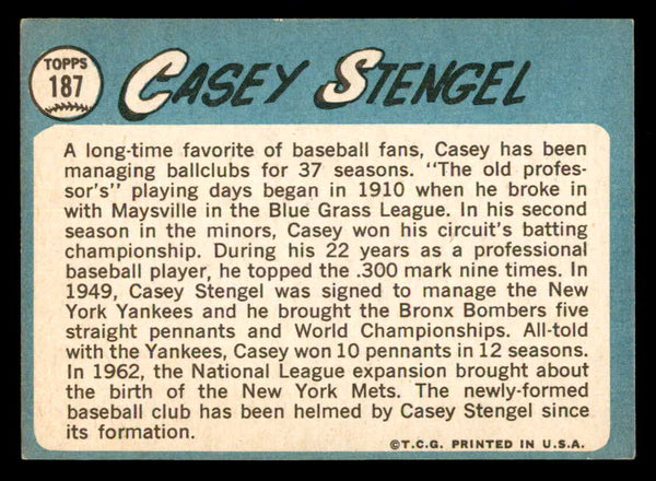 1965 Topps Baseball #187 Casey Stengel Mets EX 540801