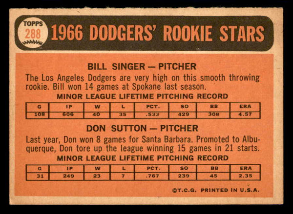 1966 Topps Baseball #288 Don Sutton Dodgers EX+/EX-MT 540856