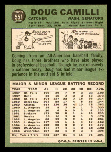 1967 Topps Baseball #551 Doug Camilli Senators EX-MT 540939