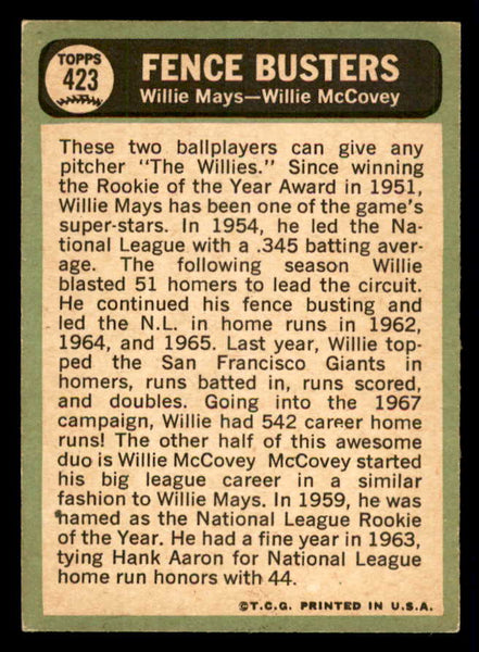 1967 Topps Baseball #423 Willie Mays Willie McCovey EX-MT 540957