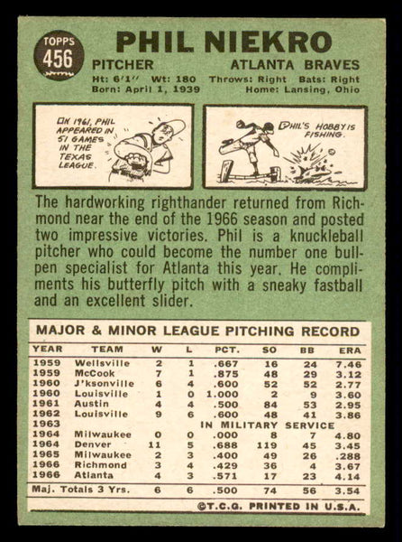 1967 Topps Baseball #456 Phil Niekro Braves EX+/EX-MT 540965
