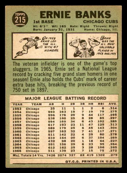 1967 Topps Baseball #215 Ernie Banks Cubs EX+/EX-MT 540984
