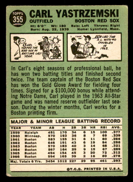 1967 Topps Baseball #355 Carl Yastrzemski Red Sox VG 540991